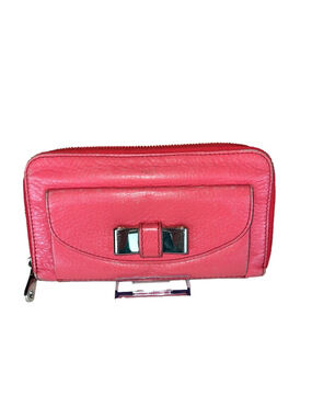 Chloe Lily Ribbon Salmon Pink Leather Zip Wallet with Bow Accent - has edge wear